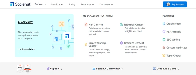 пример использования Scalenut для генерации текстового контента